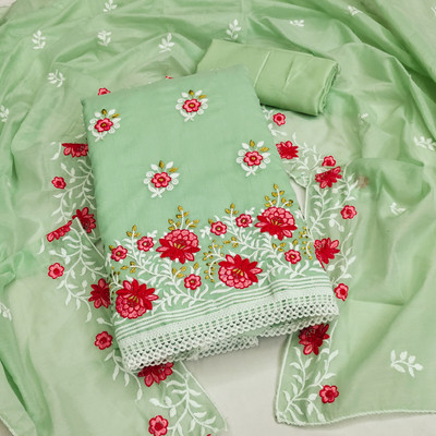 Blissta Cotton Blend Embroidered Salwar Suit Material
