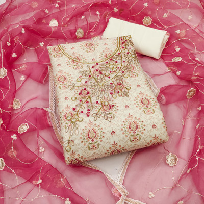 HERE&NOW Cotton Blend Embellished Salwar Suit Material