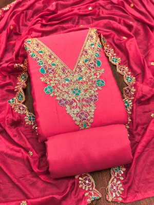 RUDRAA FAB Silk Blend Embroidered Salwar Suit Material