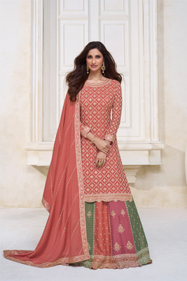 Shoponbit Chiffon Embroidered Kurta & Palazzo Material