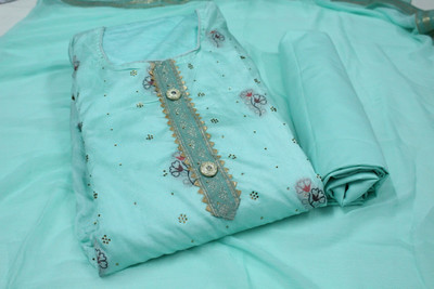 AniriFashions Silk Blend Embellished Salwar Suit Material