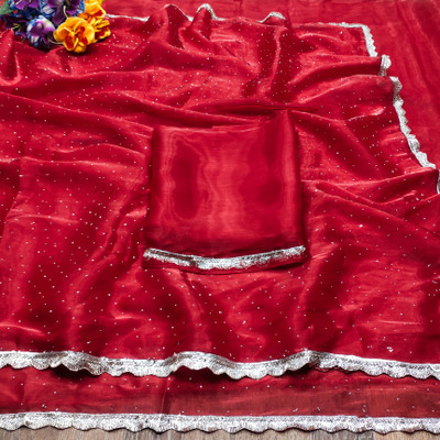 greeva enterprise Embellished Bollywood Jimmy choo Saree(Red)