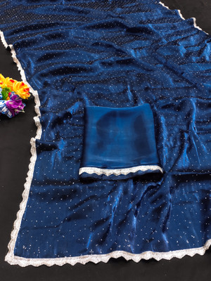 ZOYAL ENTERPRISE Embellished Bollywood Jimmy choo Saree(Dark Blue)
