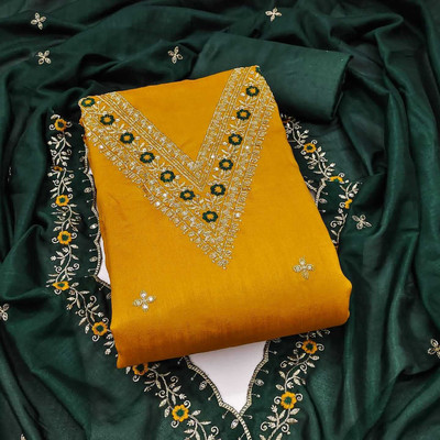 BlissFlair Cotton Silk Embroidered Kurta Fabric