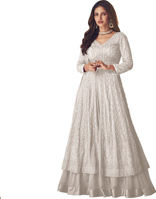 KAPANKU Georgette Embroidered Gown/Anarkali Kurta & Bottom Material