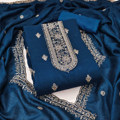 AP FAB Silk Blend Embroidered Salwar Suit Material
