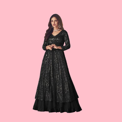 HRMFAB Georgette Embroidered Gown/Anarkali Kurta & Bottom Material