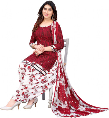 AYKA CLOTHINGS Crepe Floral Print, Printed, Geometric Print Salwar Suit Material