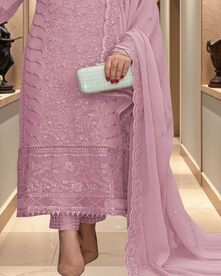 Dealbazaars Corporation Georgette Dyed, Embroidered, Embellished, Self Design Salwar Suit Material