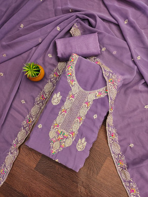 PANZORA Georgette Embroidered Salwar Suit Material