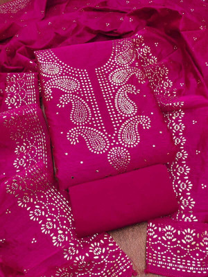 RUDRAA FAB Chanderi Embroidered Salwar Suit Material