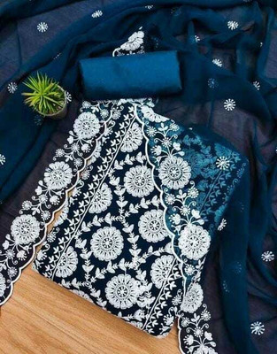 STYLEFLORA Georgette Embroidered Salwar Suit Material