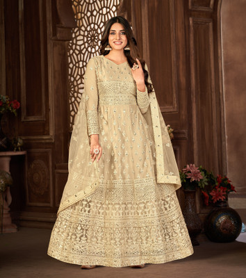 Divine Exim Net/Lace Embroidered, Embellished Gown/Anarkali Kurta & Bottom Material
