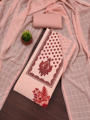 PANZORA Cotton Blend Embroidered Salwar Suit Material