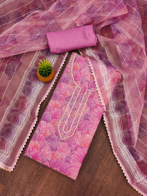 Jaipur Kurti Organza Floral Print Salwar Suit Material