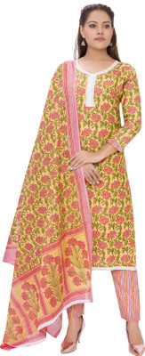 Simmu Cotton Linen Printed Kurta & Churidar Material