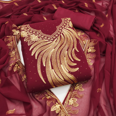 PANZORA Georgette Embroidered, Embellished Salwar Suit Material