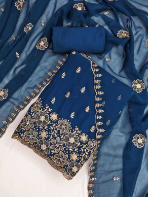 FLAPION CREATION Georgette Embroidered Salwar Suit Material