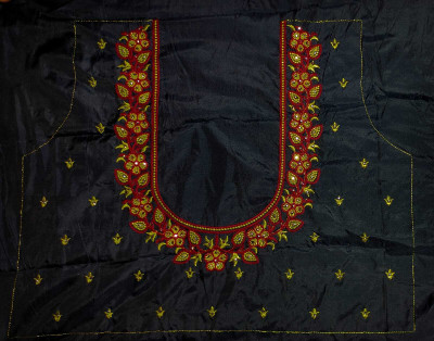 aai k Silk Blend Embroidered Blouse Material