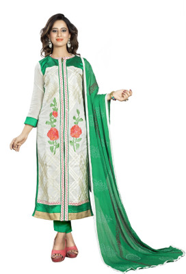 DnVeens Chanderi Embroidered, Embellished, Self Design Salwar Suit Material