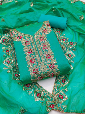 FLAPION CREATION Chanderi Embroidered Salwar Suit Material