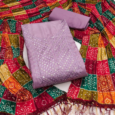 Saware Cotton Silk Embroidered Salwar Suit Material