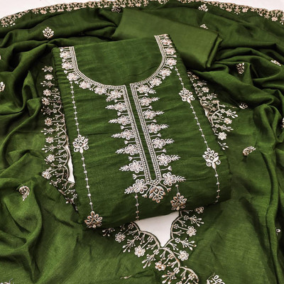 NIDHI'S FASHION Silk Blend Embroidered Salwar Suit Material