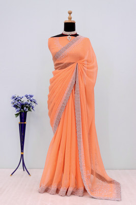 ZOYAL ENTERPRISE Embellished Bollywood Organza Saree(Orange)