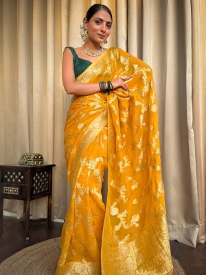 Divastri Woven Banarasi Pure Silk, Art Silk Saree(Yellow)