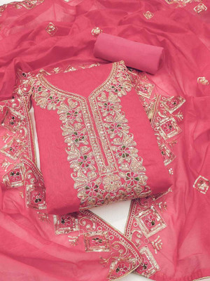 FLAPION CREATION Chanderi Embroidered Salwar Suit Material