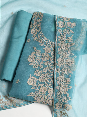 Meena Bazaar Art Silk Embroidered Salwar Suit Material
