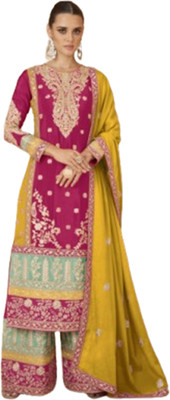 VIBHULEHENGA Chiffon Embroidered Salwar Suit Material