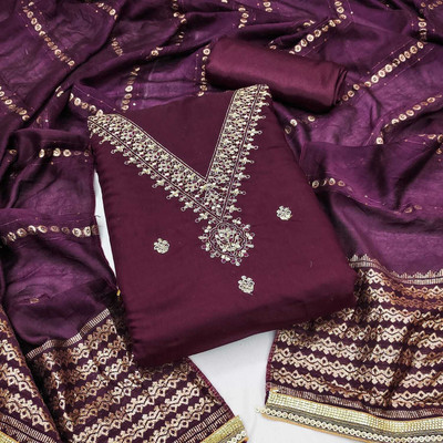 HOUSEEOFCOMMON Pure Silk Embroidered Salwar Suit Material