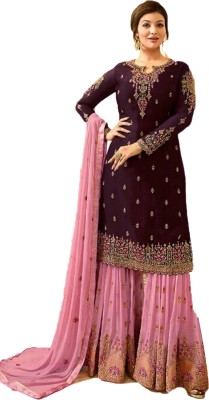 KAPANKU Georgette Embroidered Kurta & Sharara Fabric