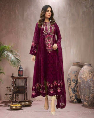 Dealbazaars Corporation Georgette Dyed, Embroidered, Embellished, Self Design Salwar Suit Material