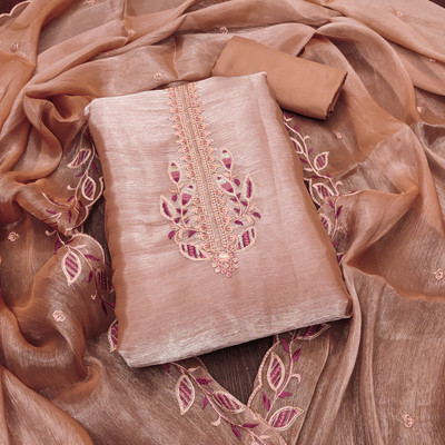 manvaa Silk Blend Embellished Salwar Suit Material
