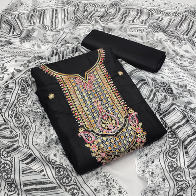 LADY SHOPI Pure Cotton Embroidered Salwar Suit Material