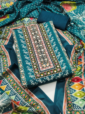 PandadiSaree Silk Blend Embellished, Printed Salwar Suit Material