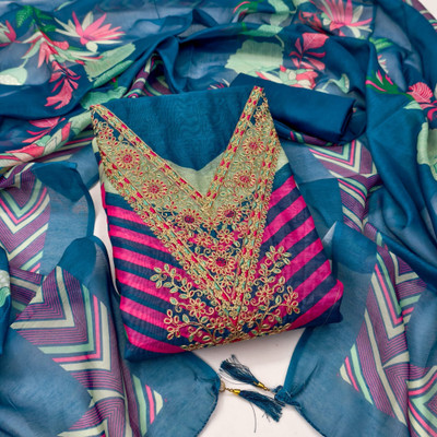 Divastri Chanderi Embroidered, Printed Salwar Suit Material