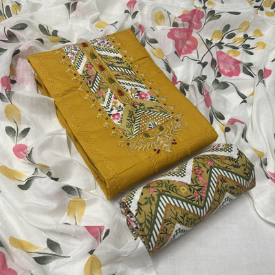 krishna boutique Pure Cotton Embroidered, Printed Salwar Suit Material