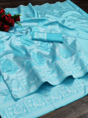 Bansari Textiles Woven Bollywood Art Silk Saree(Light Blue)