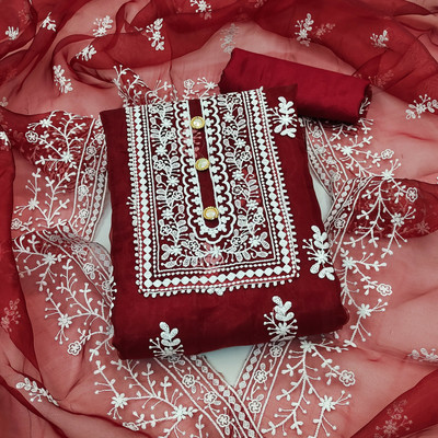 M FASHION Organza Embroidered Salwar Suit Material