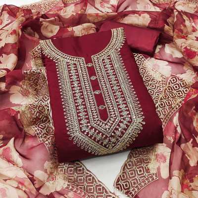 JAKHITARA Pure Silk Embroidered Salwar Suit Material