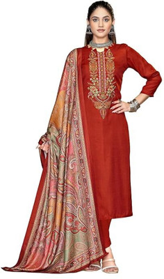 DRAVINAM Trends Wool Embroidered Salwar Suit Material