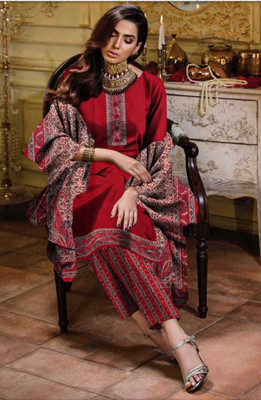 FAB JUNCTION Wool Printed Salwar Suit Material