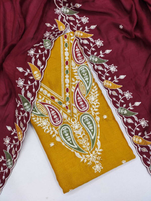 BlissFlair Cotton Silk Embroidered Kurta Fabric