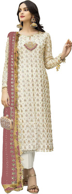 KAPANKU Georgette Embroidered Salwar Suit Material