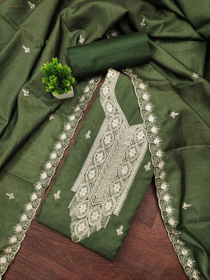 Saware Cotton Blend Embroidered Salwar Suit Material