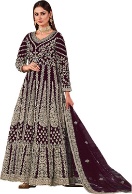 SHAFNUFAB Net/Lace Embroidered Gown/Anarkali Kurta & Bottom Material