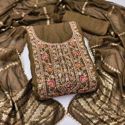 Divastri Silk Blend Embroidered Salwar Suit Material